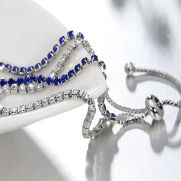 Jewelry - Adjustable Bracelet with Clear & Blue Cubic Zircon Strands